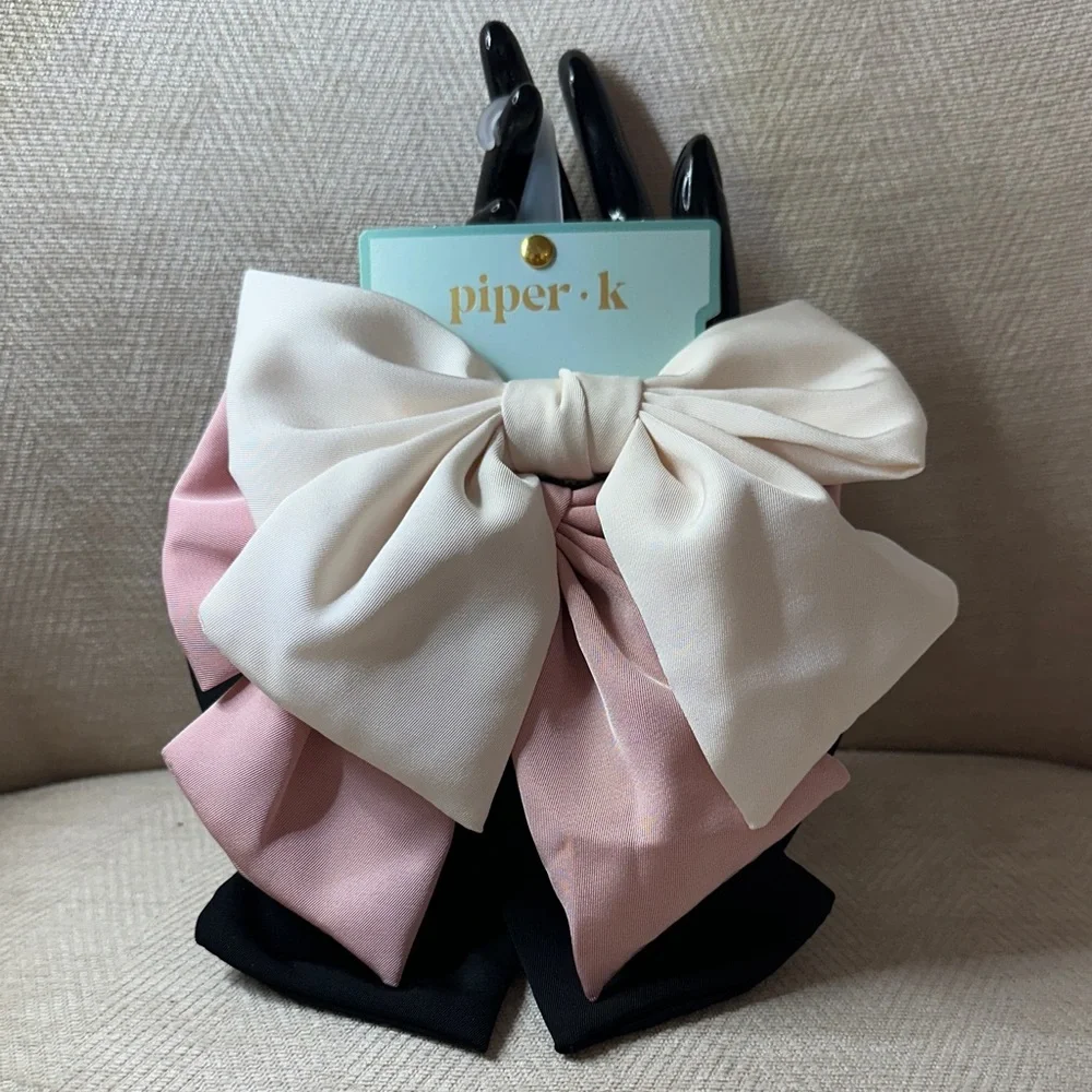 Piper K Hair Bows Set in Pink Black and Cream - Picture 1 of 4